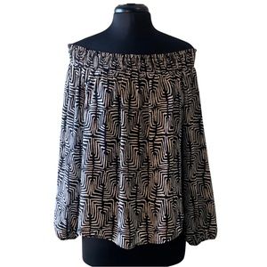 PEYTON JENSEN Off Shoulder Blouse Size XL Black White Evereve